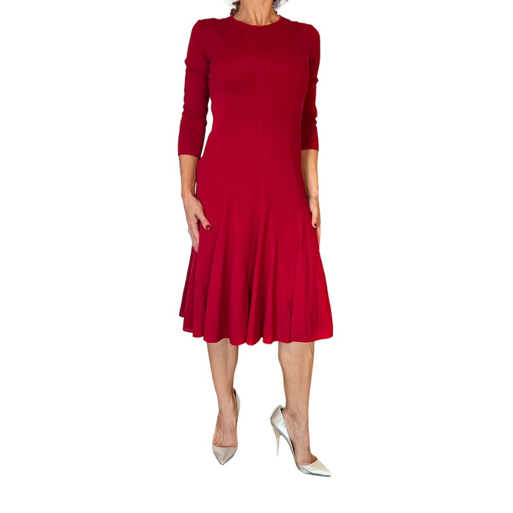 WOMEN'S GIAMBATTISTA VALLI RED VIRGIN WOOL KNIT GODET PLEATS SWEATER DRESS 40 XS